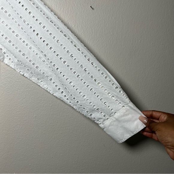 Calia Women Cover Up Top Large White Oversize Perforated Long Sleeve Beach Resor - Picture 5 of 11